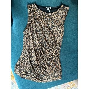 DKNY Ruched Mesh Sleeveless Leopard Print Top